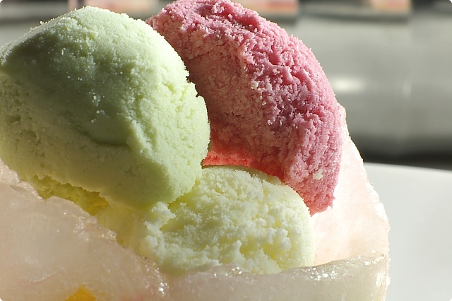 Trio of Icecream in a Frozen Fruit Salad Cup