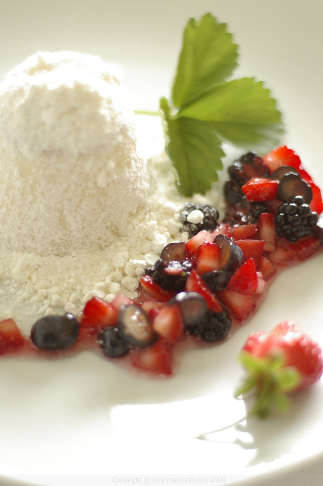 Meringue Crumbed Cardamon Lemon Panna Cotta with Mixed Berries