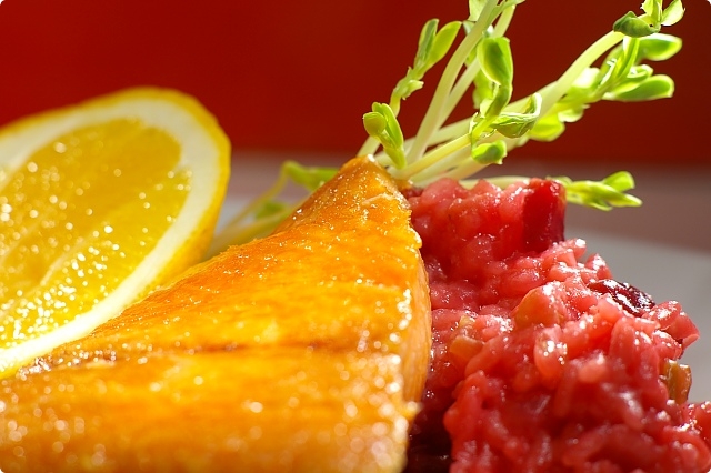 Salmon Fillet with Beetroot Risotto