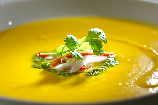 Thai Inspired Pumpkin Soup with Lime and Coriander Pesto