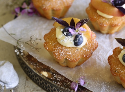 White Nectarine and Purple Basil Mini Cakes